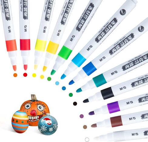 M&G Acrylic Paint Pens Markers 12 Colors with Medium Tip, Permanent Acrylic Paint Pens for Rock Painting, Stone, Wood, Calligraphy, Canvas, Ceramic, Metal, Glass, DIY Crafts,fabric paint in Saudi Arabia