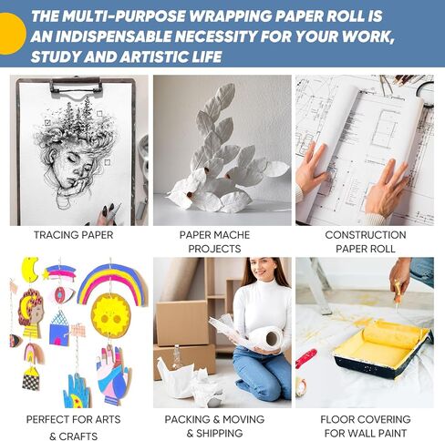 36" x 3600" (300') Brown Kraft Paper Roll, Gift Wrapping Paper for Craft Bulletin Board Art Decorative Paper Roll Christmas Bouquet Flower Table Covering Packing Shipping Moving Supplies 70GSM 50LB in Saudi Arabia