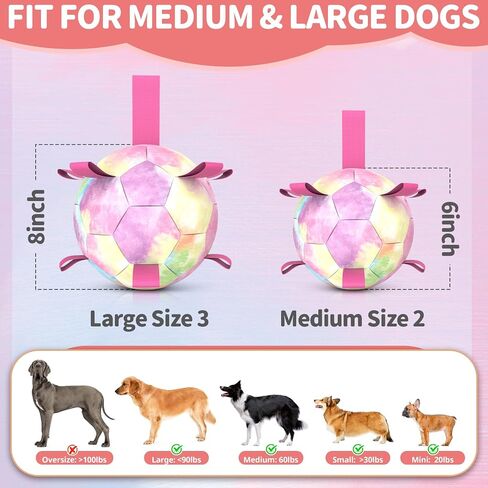 QDAN Dog Toys Soccer Ball with Straps, Puppy Balls Dog Balls for Small Medium Dogs, Dog Water Toys Pool Toys, Puppy Dog Birthday Gifts, Rainbow（6 Inch） in Saudi Arabia