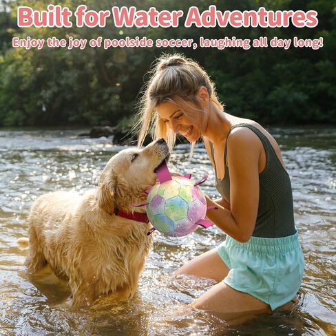 QDAN Dog Toys Soccer Ball with Straps, Puppy Balls Dog Balls for Small Medium Dogs, Dog Water Toys Pool Toys, Puppy Dog Birthday Gifts, Rainbow（6 Inch） in Saudi Arabia
