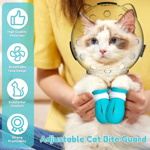 Cat Muzzle for Grooming, Breathable Cat Muzzle Helmet with 4 Silicone Paw Shoes, Transparent Cat Astronaut Helmet, Cat Anti Bite Helmet for Cats Bathing Shaving Nail Trimming (Large) in Saudi Arabia