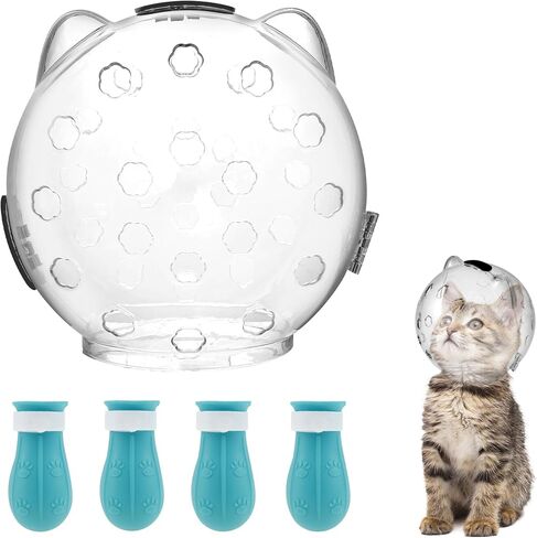 Cat Muzzle for Grooming, Breathable Cat Muzzle Helmet with 4 Silicone Paw Shoes, Transparent Cat Astronaut Helmet, Cat Anti Bite Helmet for Cats Bathing Shaving Nail Trimming (Large) in Saudi Arabia