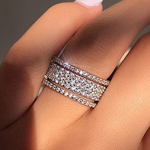 925 Sterling Silver Creative Micro Set Full Diamond Ring Shiny Full Diamond Ring Cubic Zirconia CZ Diamond Multi Row Ring Eternal Engagement Jewelry-Making-Patterns in Kuwait
