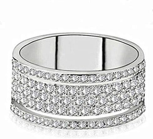 925 Sterling Silver Creative Micro Set Full Diamond Ring Shiny Full Diamond Ring Cubic Zirconia CZ Diamond Multi Row Ring Eternal Engagement Jewelry-Making-Patterns in Kuwait