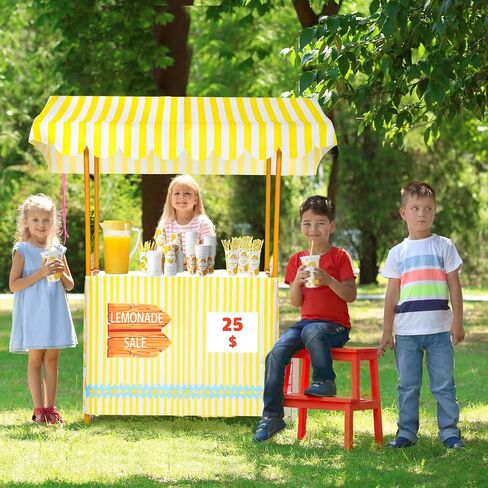 53 Sets Lemonade Stand for Supplies Include 47 x 51 Lemonade Stand Kit Table Cover 50 Pcs Disposable Lemonade Cups with Lids and Straws Lemonade Pitcher for Party(Stand Included) (Lovely) in Kuwait