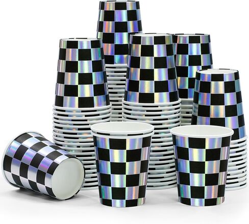 100 قطعة من أكواب ورقية مربعة باللون الأسود وقزحي الألوان من Uiifan، أكواب عيد ميلاد سعة 8 أونصة، أكواب حفلات سوداء للاستعمال مرة واحدة، أكواب مربعة للأطفال العازبة، علم مربع، سيارة سباق، لوازم حفلات أعياد الميلاد، زينة in Kuwait