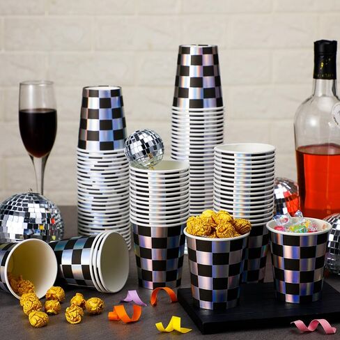 100 قطعة من أكواب ورقية مربعة باللون الأسود وقزحي الألوان من Uiifan، أكواب عيد ميلاد سعة 8 أونصة، أكواب حفلات سوداء للاستعمال مرة واحدة، أكواب مربعة للأطفال العازبة، علم مربع، سيارة سباق، لوازم حفلات أعياد الميلاد، زينة in Kuwait