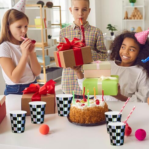 100 قطعة من أكواب ورقية مربعة باللون الأسود وقزحي الألوان من Uiifan، أكواب عيد ميلاد سعة 8 أونصة، أكواب حفلات سوداء للاستعمال مرة واحدة، أكواب مربعة للأطفال العازبة، علم مربع، سيارة سباق، لوازم حفلات أعياد الميلاد، زينة in Kuwait