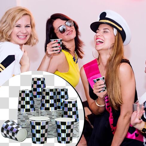 100 قطعة من أكواب ورقية مربعة باللون الأسود وقزحي الألوان من Uiifan، أكواب عيد ميلاد سعة 8 أونصة، أكواب حفلات سوداء للاستعمال مرة واحدة، أكواب مربعة للأطفال العازبة، علم مربع، سيارة سباق، لوازم حفلات أعياد الميلاد، زينة in Kuwait