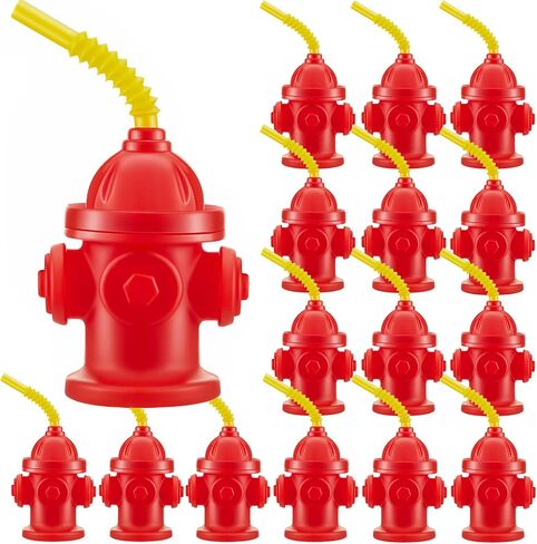 16Pcs Fire Hydrant Straw Cups With Lids 12oz for Paw Dog Patrol Party Supplies,Firefighter Birthday Party Favors,Fire Truck Party Decorations Goodie Bag Stuffers Gifts for Kids(16) in Saudi Arabia