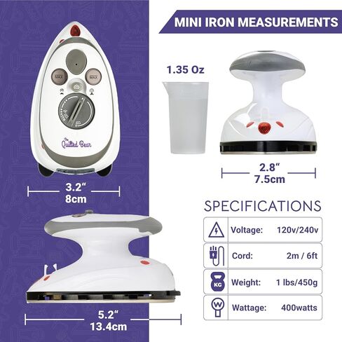 The Quilted Bear Mini Iron - Lightweight Mini Steam Iron with Ceramic Sole Base Plate & Temperature Gauge for Quilting, Crafts or use as a Travel Steamer (Black Case) in Kuwait