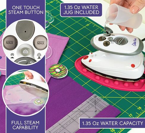 The Quilted Bear Mini Iron - Lightweight Mini Steam Iron with Ceramic Sole Base Plate & Temperature Gauge for Quilting, Crafts or use as a Travel Steamer (Black Case) in Kuwait