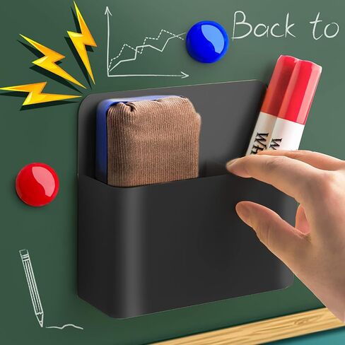 2 Pcs Magnetic Marker Holder Dry Erase Marker Holder Wall Mount Self Adhesive Pen Holder Magnetic Marker Cup Holders for Whiteboard, Fridge, Home Office School (Black in Saudi Arabia