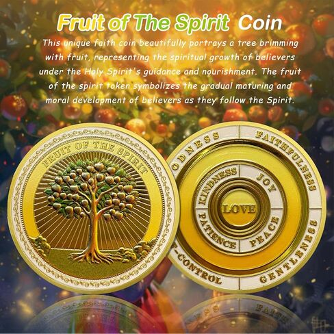Fruit of The Spirit Christian Challenge Coin - Galatians 5:22-23 Jesus Religious Token - Art God Pocket Bible Verses Coins for Study - Good Luck Commemorative Gifts for Men Women Kids in Saudi Arabia