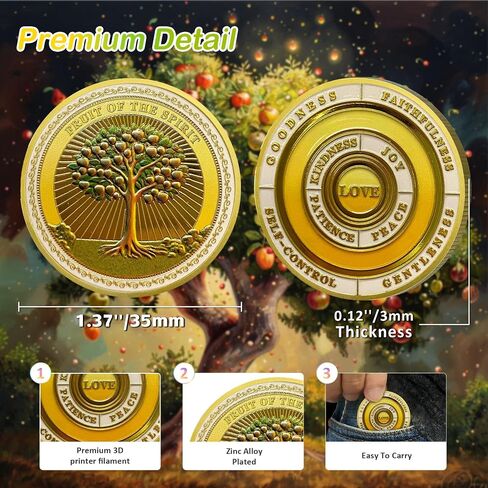 Fruit of The Spirit Christian Challenge Coin - Galatians 5:22-23 Jesus Religious Token - Art God Pocket Bible Verses Coins for Study - Good Luck Commemorative Gifts for Men Women Kids in Saudi Arabia
