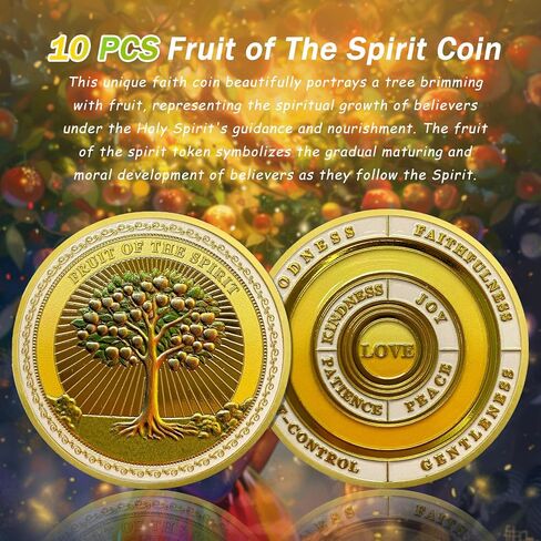 Fruit of The Spirit Christian Challenge Coin - Galatians 5:22-23 Jesus Religious Token - Art God Pocket Bible Verses Coins for Study - Good Luck Commemorative Gifts for Men Women Kids in Saudi Arabia