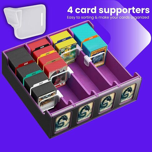صندوق تخزين بطاقات التداول لشاشة القائد، صندوق سطح السفينة 3000+ MTG مع 4 أدوات تحميل علوية وداعمين للبطاقات، حافظة بطاقات من جلد البولي يوريثان تناسب بطاقات الألعاب السحرية والرياضية MTG Yugioh TCG (أسود ورمادي) in Kuwait