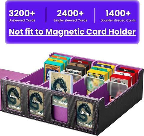 صندوق تخزين بطاقات التداول لشاشة القائد، صندوق سطح السفينة 3000+ MTG مع 4 أدوات تحميل علوية وداعمين للبطاقات، حافظة بطاقات من جلد البولي يوريثان تناسب بطاقات الألعاب السحرية والرياضية MTG Yugioh TCG (أسود ورمادي) in Kuwait