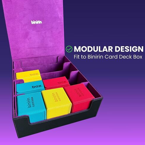 صندوق تخزين بطاقات التداول لشاشة القائد، صندوق سطح السفينة 3000+ MTG مع 4 أدوات تحميل علوية وداعمين للبطاقات، حافظة بطاقات من جلد البولي يوريثان تناسب بطاقات الألعاب السحرية والرياضية MTG Yugioh TCG (أسود ورمادي) in Kuwait