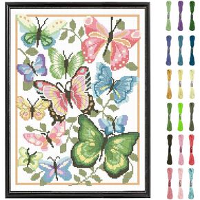 FREEBLOSS Butterfly Cross Stitch Kits Butterfly Cross Stitch Wall Hanging Stamped Cross Stitch Kits for Beginners Counted Cross Stitch Kits Embroidery Kits Arts Craft Kits for Gift Home Decor