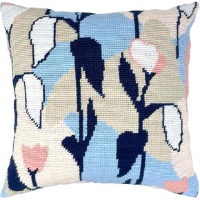Howie's Needlepoint Stamped Cross Stitch Pillow Kit for Beginners, Cushion Front Needlework Kit with Embroidery Pattern on Cotton Canvas, Yarn, 2 Needles and Instruction, 16 x 16inch(Floral Story)