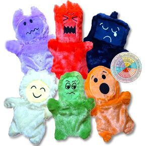 Emotional Hand Puppets for Kids - Social Skills Activities Mindfulness Tools - Social Emotional Learning and Sensory Play Therapy Toys - Includes Emotion Wheel Magnet (Set of 6 Puppets)