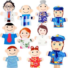 9 Pcs Family Puppets Profession People Hand Puppet Plush Grandparents Mom Dad Brother Sister Police Scientist Nurse Puppets for Kids Adults Storytelling Teaching Role Play
