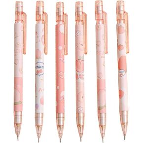6 Pcs Cute Mechanical Pencils with Top Erasers Peach Automatic Mechanical Pencils Stationery Gift for Students Teen Girls Mechanical Pencils with Eraser Peach Automatic Pencil School Office Supply