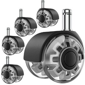 MaxGear Office Chair Caster Wheels, 2 Inch Heavy Duty Replacement Wheels, Soft & Quiet Rubber for Hardwood Floors & Carpet, Smooth Rolling, Universal Fit 11 mm for 98%, Sliver (Set of 5)
