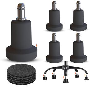 Bell Glides Replacement Office Chair Swivel Caster Wheels to Fixed Stationary Castors,with Separate Self Adhesive Felt Pads for Carpet,Desk Chair Feet Wheel Stopper, Black 5 Pcs (Bell Glides B)
