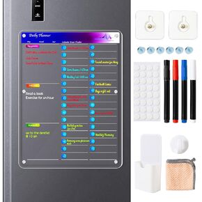 Acrylic Magnetic Calendar for Fridge and Wall- Weekly Planner with 4 Color Wet Erase Markers, Marker Holder and Cleaning Cloth.(Weekly Planner)