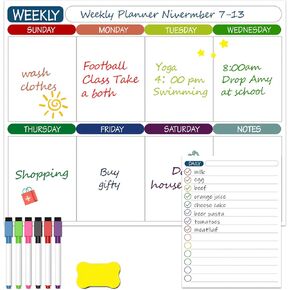 3Pcs Magnetic Calendar Whiteboard for Fridge, 11" x 14" Monthly Weekly Daily Digital Calendar Planner Organizer for Home School Office Refrigerator with 8 Markers and 1 Eraser