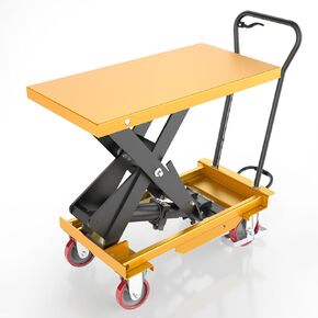 ZKH Hydraulic Lift Cart, 330lb Capacity, 49.6" Max Lifting Height, Single Scissors Lift Table with Locking Wheels and Overload Bar for Safe Operations, Ideal for Material Handling and Freight Lifting