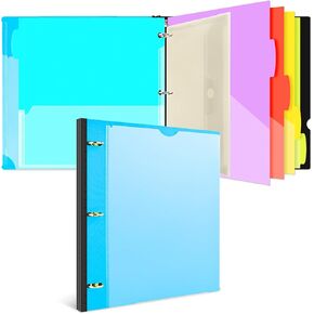 Telescoping Project Organizer Binder, Refillable 3 Ring Binder with 5 Colors Two Pocket Dividers, Plastic Binder with Customizable Front Cover and Binder Pocket -Pink