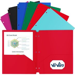 ViVin Folders with Pockets 3 Hole Punched, Heavyweight Folders with Pockets 3 Hole Punched, 12 Pack Bulk, Fits 8.5 * 11 Letter Size Sheets, Classroom Folders (Black)