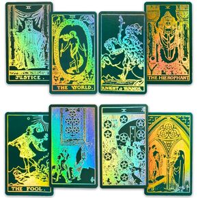 CRAFTERIAN Foil Tarot Cards, 78 Tarot Deck, Original Tarot Cards for Beginners and Experts with Guide Book and Gift Bag, Fortune Telling Game, Divination Tools for All Skill Levels, Green.