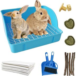 Guinea Pig Litter Box,Bunny Plastic Square Cage Toilet with Grate Rabbits Corner Litter Bedding Small Animal Pet Toilet Box Potty Trainer Pet Pan for Guinea Pig Ferret Chinchilla(Green)