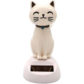 White Cat Solar Powered Decor, Cute Swing Animal Dancing Dolls Car Dashboard Ornament, Solar Shaking Cat Desktop Decoration for Home Office, Solar Power Kits Office Home Desk Decor