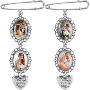 Bylion 2 Sets Wedding Bouquet Photo Charms You are Always in My Heart Bridal bridegroom Charm DIY Pin Brooch Making Kit Bouquet Picture Charm for Wedding Memory Friend Graduation Gift, Single Lacy
