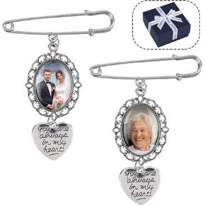 Bylion 2 Sets Wedding Bouquet Photo Charms You are Always in My Heart Bridal bridegroom Charm DIY Pin Brooch Making Kit Bouquet Picture Charm for Wedding Memory Friend Graduation Gift, Single Lacy
