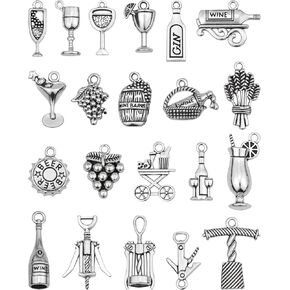 JIALEEY 63 PCS Wine Themed Charms Mixed Wine Grape Cocktail Shape Charms Wine Opener Pendants DIY for Necklace Bracelet Jewelry Making and Crafting