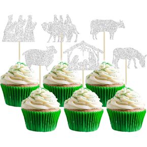 Gyufise 24Pcs Merry Christmas Cupcake Toppers Glitter Xmas Tree Santa Hat Deer Merry Christmas Cupcake Pick Decorations for Winter Christmas Theme Xmas Holiday Birthday Party Supplies Gold