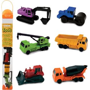 Safari Ltd. Construction Vehicles TOOB - Figurines of Excavator, Dump Truck, Cement Mixer, Crane, Road Roller, and Front Loader - Sandbox Toy Figures for Boys, Girls & Kids Aged 3+