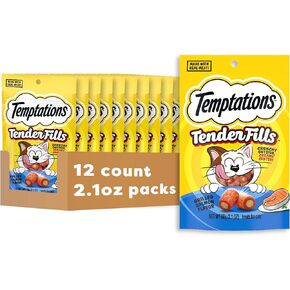 Temptations Tender Fills Grilled Salmon Flavor Crunchy and Soft Adult Cat Treats, 2.1 oz. Pouch (Pack of 12)
