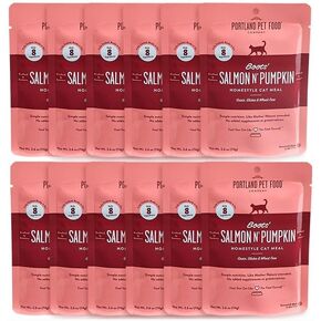 Human-Grade Mixed Variety Pack Wet Cat Food Pouch — Moist, Soft Cat Food Mixer, Topper, and Rotational Meal (Salmon, 12 Pack) by Portland Pet Food Company