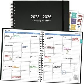 Monthly Planner 2025-2026 (7.4'' x 9.6''), 2025 Calendar 18 Months Planner from Jan 2025-Jun 2026, Academic Planner with Monthly Tabs & Pocket, Perfect for School & Work, 120GSM Thick Paper, Black