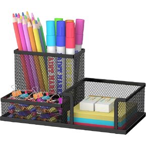 SUPEASY Pen Holder Desk Organizer, Office Supplies Pencil Holder with 3 Compartments, Desk Accessories and Workspace Organizers for Home School, Black