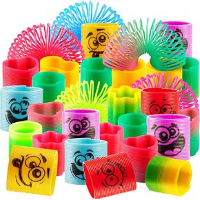 100 Pcs Mini Coil Spring Toy Party Favor - Bulk Assorted Silly Faces and Rainbow Colors, Fidget Toys, Birthday Goody Bag Filler, Prizes, Treasure Box Toys for Classroom and Halloween Treats for Kids
