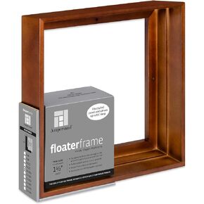 Ampersand Art Supply Floaterframe Readymade Frame for Flat and 1 1/2" Deep Wood Panel and Canvas Artwork, Paintings, Prints, and More, 10"x10", Walnut Thin