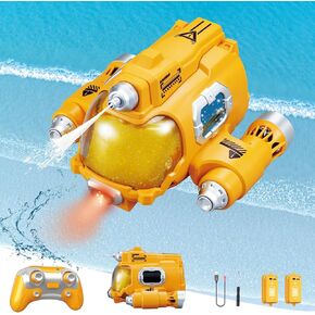 RC Boat for Adults/Kids,Spray Water,Pool Toys,Remote Control Boat Waterproof Toys, Led Lights,Dual Motors, Gift for Boys Girls,2 Rechargeable Batteries （Yellow）